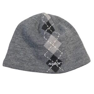Swix Ski Hat Mens Grey Argyle Wool Blend Lined Winter Beanie Y2k Preppy Outdoors